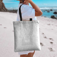 Philippines Barong Style Tote Bag with Polynesian Art and Leaf Motif White Color
