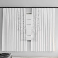 Philippines Barong Style Window Curtain with Polynesian Art and Leaf Motif White Color