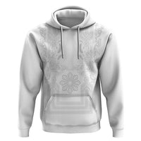 Philippines Barong Style Zip Hoodie with Polynesian Art and Leaf Motif White Color