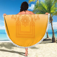 Philippines Barong Style Beach Blanket with Polynesian Art and Leaf Motif Yellow Color