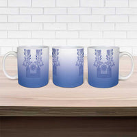 Philippines Barong Style Ceramic Mug with Polynesian Art and Leaf Motif Blue Color