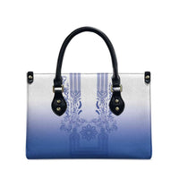 Philippines Barong Style Leather Bag with Polynesian Art and Leaf Motif Blue Color