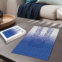 Philippines Barong Style Puzzle with Polynesian Art and Leaf Motif Blue Color