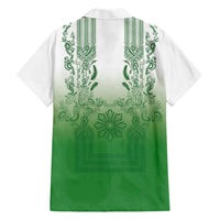 Philippines Barong Style Hawaiian Shirt with Polynesian Art and Leaf Motif Green Color