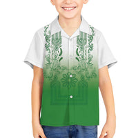 Philippines Barong Style Hawaiian Shirt with Polynesian Art and Leaf Motif Green Color