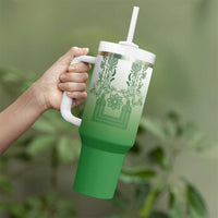 Philippines Barong Style Tumbler With Handle with Polynesian Art and Leaf Motif Green Color