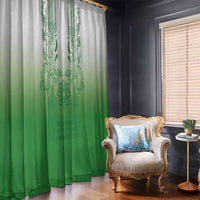 Philippines Barong Style Window Curtain with Polynesian Art and Leaf Motif Green Color
