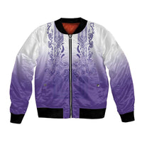 Philippines Barong Style Bomber Jacket with Polynesian Art and Leaf Motif Purple Color