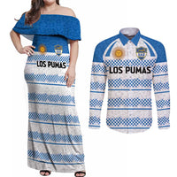 Argentina Rugby Custom Couples Matching Off Shoulder Maxi Dress and Long Sleeve Button Shirt Los Pumas Jaguar Race Style - Wonder Print Shop