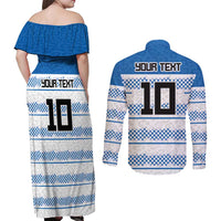 Argentina Rugby Custom Couples Matching Off Shoulder Maxi Dress and Long Sleeve Button Shirt Los Pumas Jaguar Race Style - Wonder Print Shop