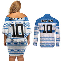 Argentina Rugby Custom Couples Matching Off Shoulder Short Dress and Long Sleeve Button Shirt Los Pumas Jaguar Race Style - Wonder Print Shop