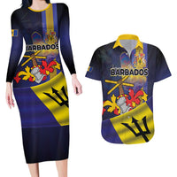 Barbados Independence Day Couples Matching Long Sleeve Bodycon Dress and Hawaiian Shirt Coat of Arms with Freedom Emblems - Wonder Print Shop