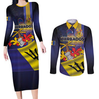 Barbados Independence Day Couples Matching Long Sleeve Bodycon Dress and Long Sleeve Button Shirt Coat of Arms with Freedom Emblems - Wonder Print Shop