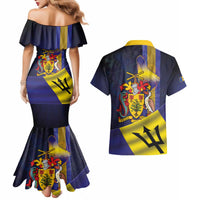 Barbados Independence Day Couples Matching Mermaid Dress and Hawaiian Shirt Coat of Arms with Freedom Emblems - Wonder Print Shop