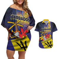 Barbados Independence Day Couples Matching Off Shoulder Short Dress and Hawaiian Shirt Coat of Arms with Freedom Emblems - Wonder Print Shop