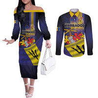 Barbados Independence Day Couples Matching Off The Shoulder Long Sleeve Dress and Long Sleeve Button Shirt Coat of Arms with Freedom Emblems - Wonder Print Shop