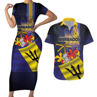 Barbados Independence Day Couples Matching Short Sleeve Bodycon Dress and Hawaiian Shirt Coat of Arms with Freedom Emblems - Wonder Print Shop