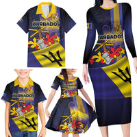 Barbados Independence Day Family Matching Long Sleeve Bodycon Dress and Hawaiian Shirt Coat of Arms with Freedom Emblems - Wonder Print Shop