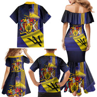 Barbados Independence Day Family Matching Mermaid Dress and Hawaiian Shirt Coat of Arms with Freedom Emblems - Wonder Print Shop