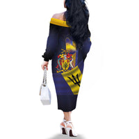 Barbados Independence Day Family Matching Off The Shoulder Long Sleeve Dress and Hawaiian Shirt Coat of Arms with Freedom Emblems - Wonder Print Shop