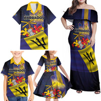 Barbados Independence Day Family Matching Off Shoulder Maxi Dress and Hawaiian Shirt Coat of Arms with Freedom Emblems - Wonder Print Shop