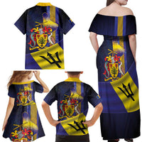 Barbados Independence Day Family Matching Off Shoulder Maxi Dress and Hawaiian Shirt Coat of Arms with Freedom Emblems - Wonder Print Shop