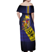 Barbados Independence Day Family Matching Off Shoulder Maxi Dress and Hawaiian Shirt Coat of Arms with Freedom Emblems - Wonder Print Shop