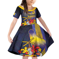Barbados Independence Day Family Matching Off Shoulder Short Dress and Hawaiian Shirt Coat of Arms with Freedom Emblems - Wonder Print Shop