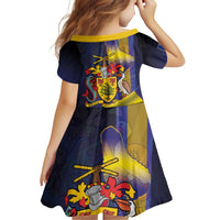 Barbados Independence Day Family Matching Off Shoulder Short Dress and Hawaiian Shirt Coat of Arms with Freedom Emblems - Wonder Print Shop