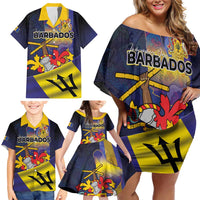 Barbados Independence Day Family Matching Off Shoulder Short Dress and Hawaiian Shirt Coat of Arms with Freedom Emblems - Wonder Print Shop
