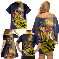 Barbados Independence Day Family Matching Off Shoulder Short Dress and Hawaiian Shirt Coat of Arms with Freedom Emblems - Wonder Print Shop