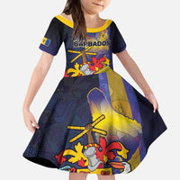 Barbados Independence Day Kid Short Sleeve Dress Coat of Arms with Freedom Emblems - Wonder Print Shop