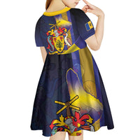 Barbados Independence Day Kid Short Sleeve Dress Coat of Arms with Freedom Emblems - Wonder Print Shop
