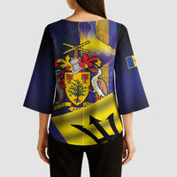 Barbados Independence Day Kimono Sleeve Blouse Coat of Arms with Freedom Emblems - Wonder Print Shop