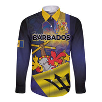 Barbados Independence Day Long Sleeve Button Shirt Coat of Arms with Freedom Emblems - Wonder Print Shop