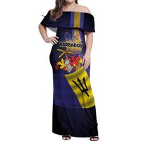 Barbados Independence Day Off Shoulder Maxi Dress Coat of Arms with Freedom Emblems - Wonder Print Shop