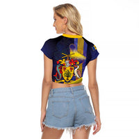 Barbados Independence Day Raglan Cropped T Shirt Coat of Arms with Freedom Emblems - Wonder Print Shop