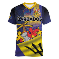 Barbados Independence Day Women V-Neck T-Shirt Coat of Arms with Freedom Emblems - Wonder Print Shop