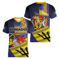 Barbados Independence Day Women V-Neck T-Shirt Coat of Arms with Freedom Emblems - Wonder Print Shop