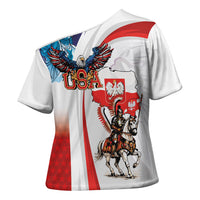 Polish American Heritage Month Cross Shoulder Shirt Winged Hussar with USA Bald Eagle