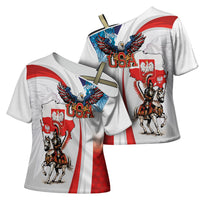 Polish American Heritage Month Cross Shoulder Shirt Winged Hussar with USA Bald Eagle