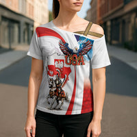Polish American Heritage Month Cross Shoulder Shirt Winged Hussar with USA Bald Eagle