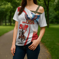Polish American Heritage Month Cross Shoulder Shirt Winged Hussar with USA Bald Eagle