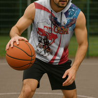 Polish American Heritage Month Sleeveless Hoodie Winged Hussar with USA Bald Eagle