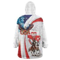 Polish American Heritage Month Wearable Blanket Hoodie Winged Hussar with USA Bald Eagle
