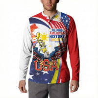 Filipino American History Month Button Sweatshirt USA with Elements of Philippines Design