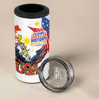 Filipino American History Month 4 in 1 Can Cooler Tumbler USA with Elements of Philippines Design