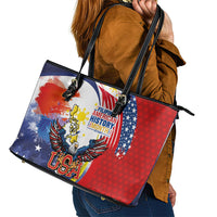 Filipino American History Month Leather Tote Bag USA with Elements of Philippines Design