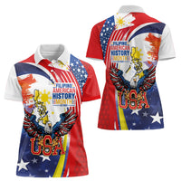 Filipino American History Month Women Polo Shirt USA with Elements of Philippines Design