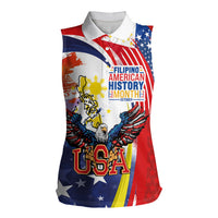 Filipino American History Month Women Sleeveless Polo Shirt USA with Elements of Philippines Design